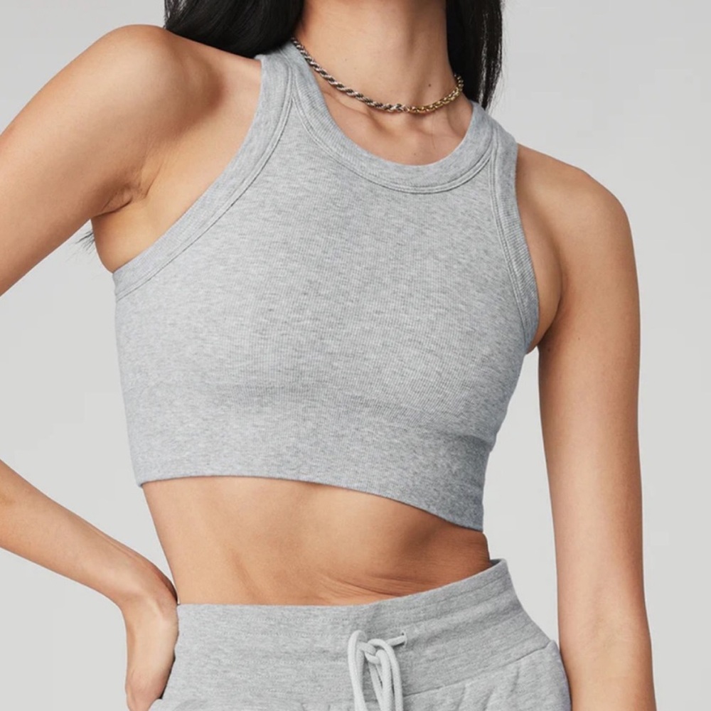 Alo Yoga Seamless Delight High Neck Bra Athletic Heather Grey Sz XSmall